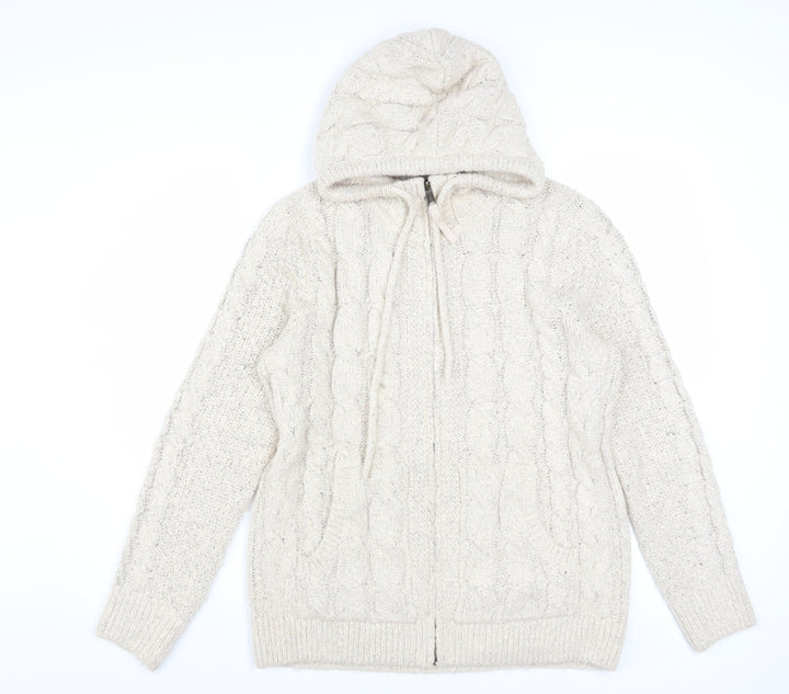 Fat Face Women’s Beige Cable Knit Hooded Zip Jumper UK 14