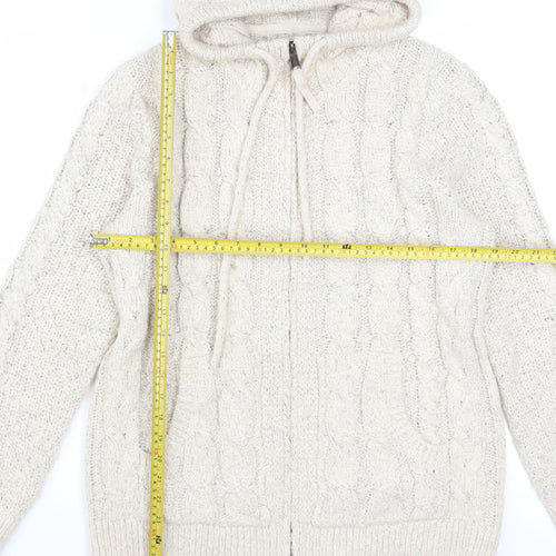 Fat Face Women’s Beige Cable Knit Hooded Zip Jumper UK 14