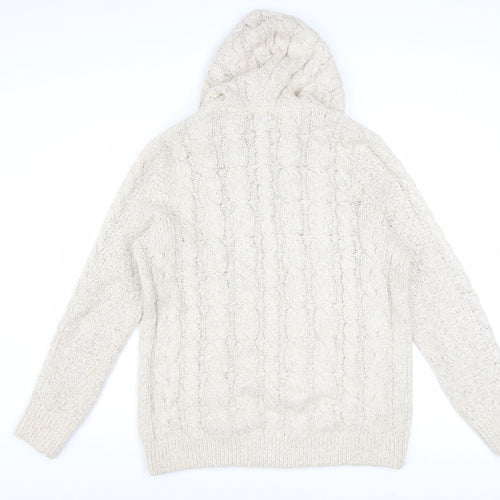 Fat Face Women’s Beige Cable Knit Hooded Zip Jumper UK 14