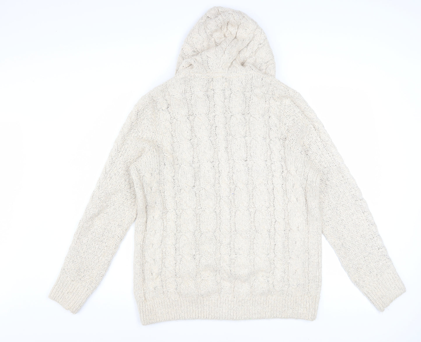 Fat Face Women’s Beige Cable Knit Hooded Zip Jumper UK 14