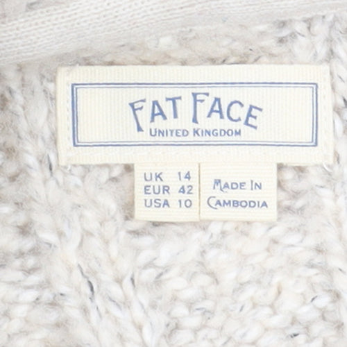 Fat Face Women’s Beige Cable Knit Hooded Zip Jumper UK 14
