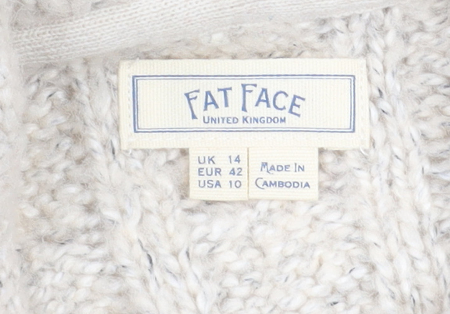 Fat Face Women’s Beige Cable Knit Hooded Zip Jumper UK 14
