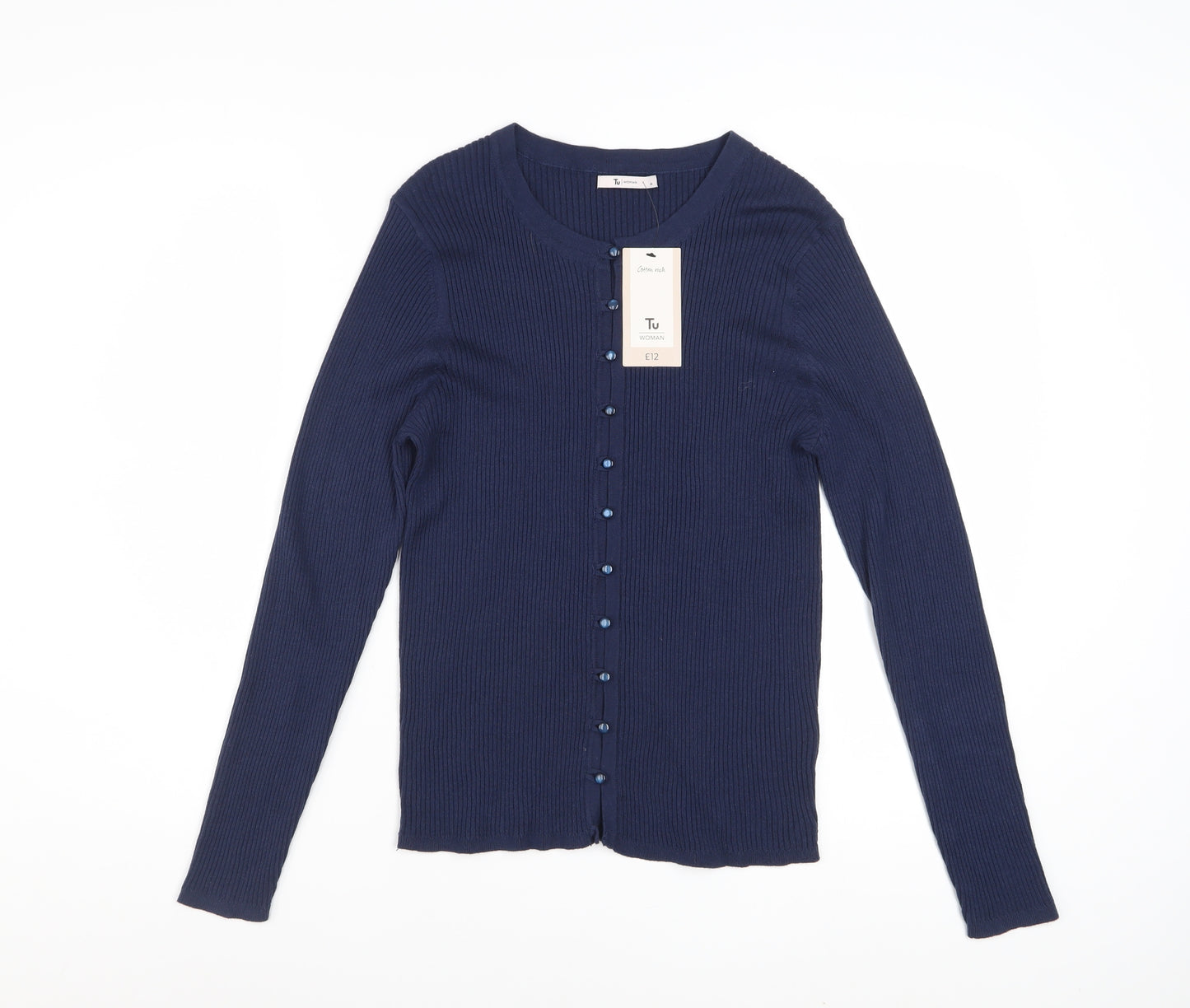 Tu Women’s Blue Cotton Button-Up Cardigan Size 14