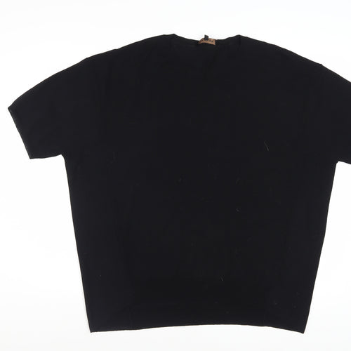 Jaeger Women Black Wool Short Sleeve Pullover Jumper L