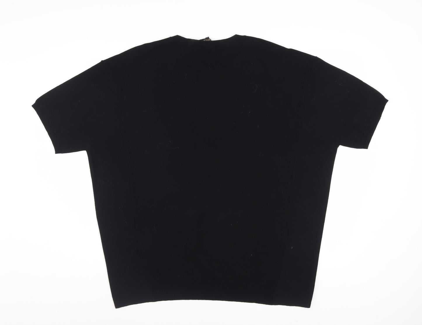 Jaeger Women Black Wool Short Sleeve Pullover Jumper L