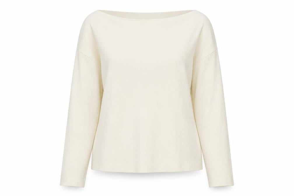Front view of ASOS DESIGN Women Ivory Boat Neck Long Sleeve jumper, size S