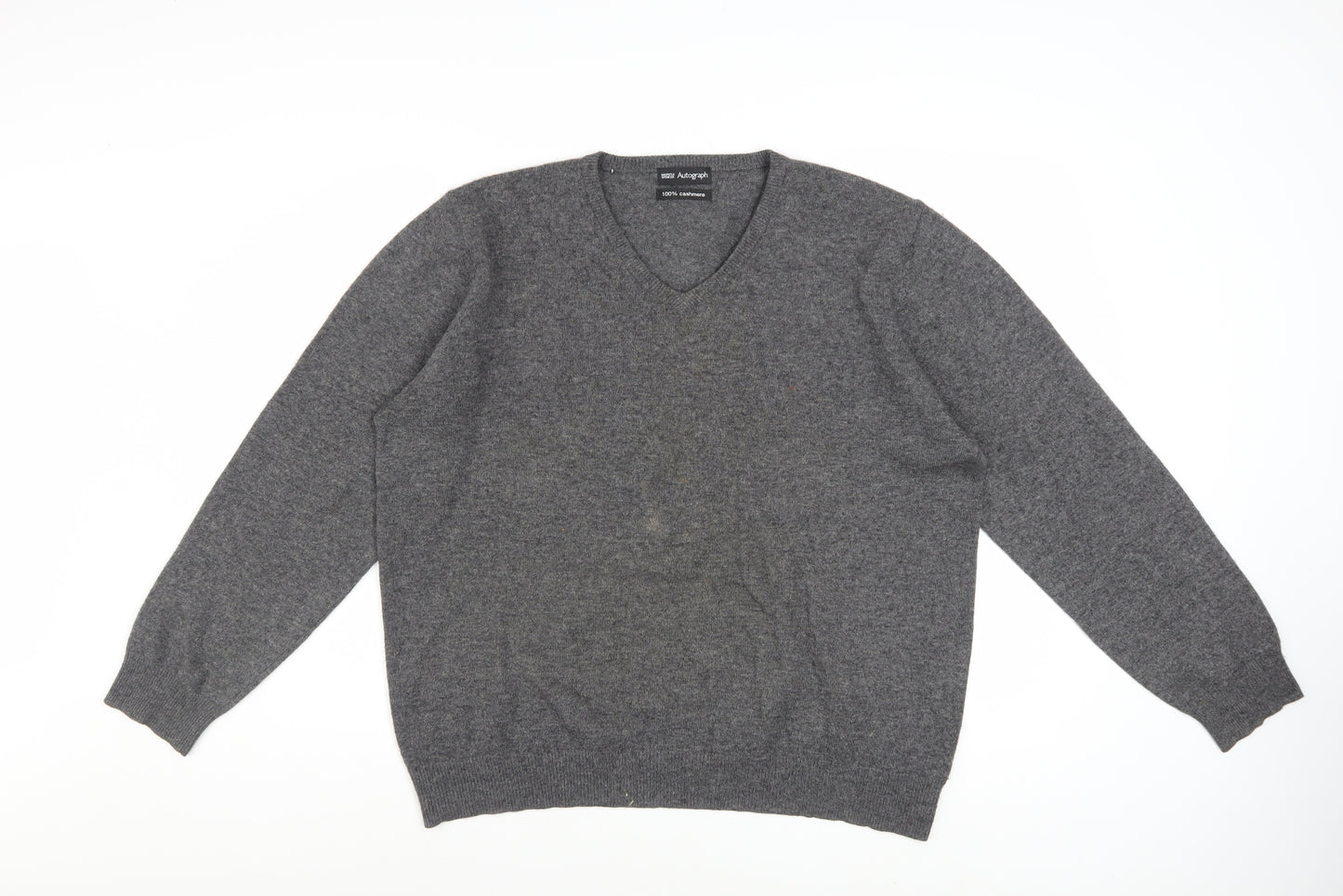 Marks and Spencer Mens Grey Cashmere V-Neck Jumper Size L