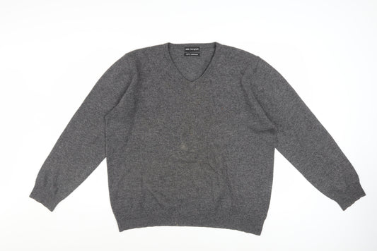 Marks and Spencer Mens Grey Cashmere V-Neck Jumper Size L