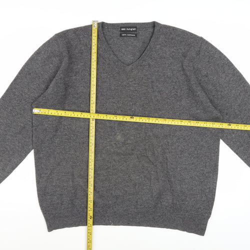 Marks and Spencer Mens Grey Cashmere V-Neck Jumper Size L