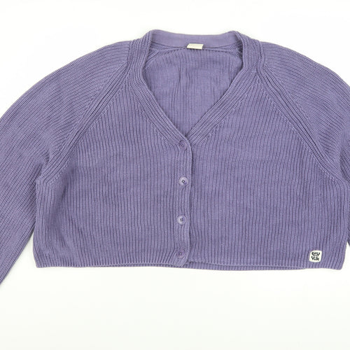 Lucy & Yak Women's Purple Cotton Knit V-Neck Cardigan XL