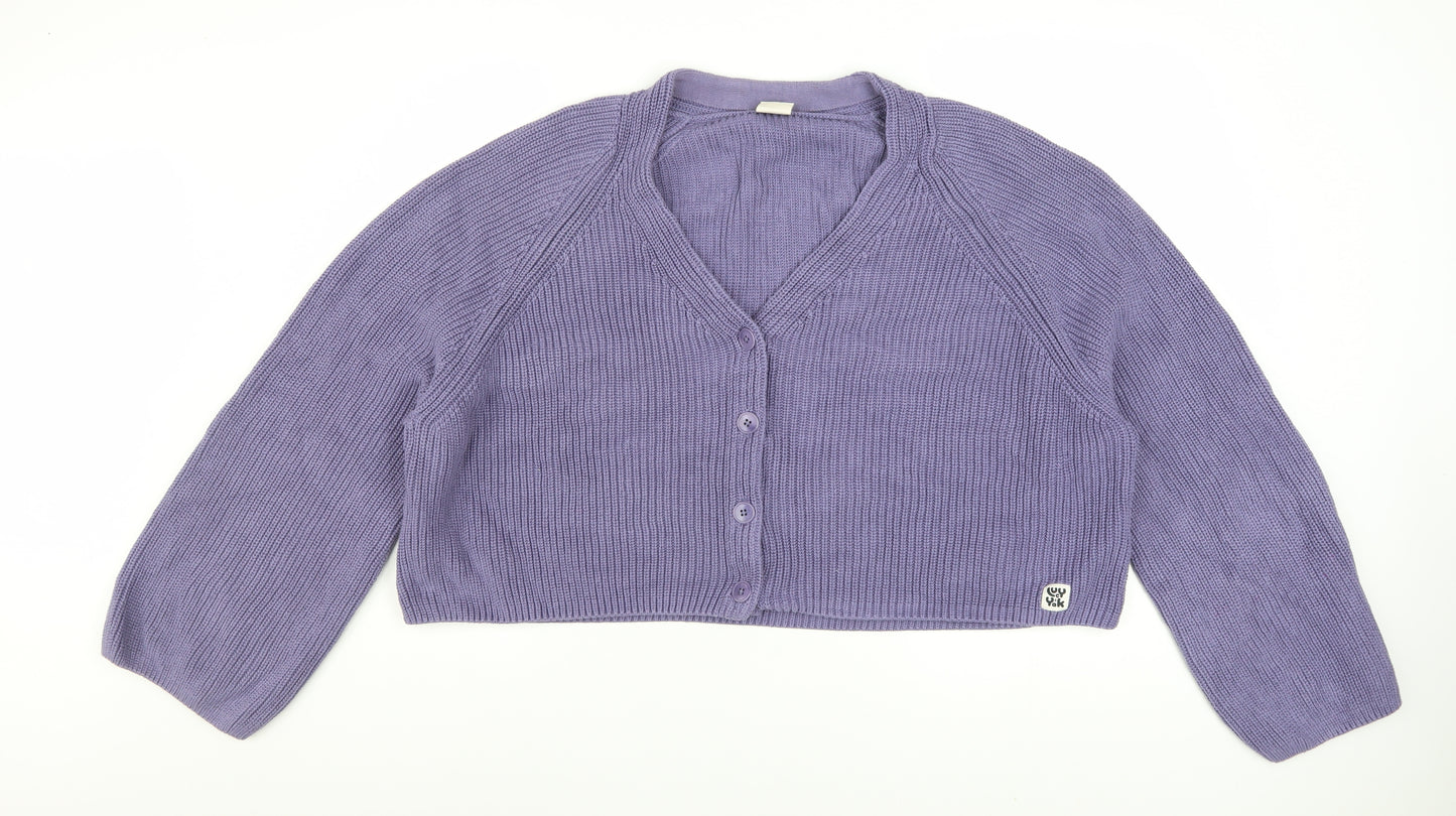 Lucy & Yak Women's Purple Cotton Knit V-Neck Cardigan XL