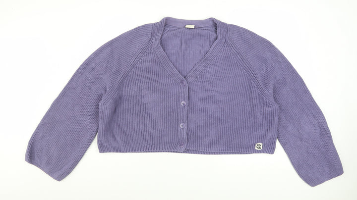 Lucy & Yak Women's Purple Cotton Knit V-Neck Cardigan XL