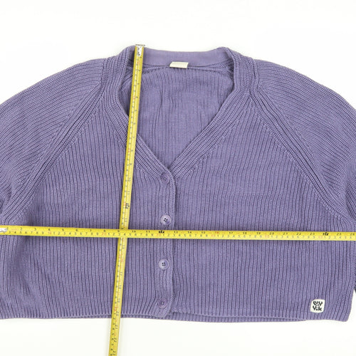 Lucy & Yak Women's Purple Cotton Knit V-Neck Cardigan XL