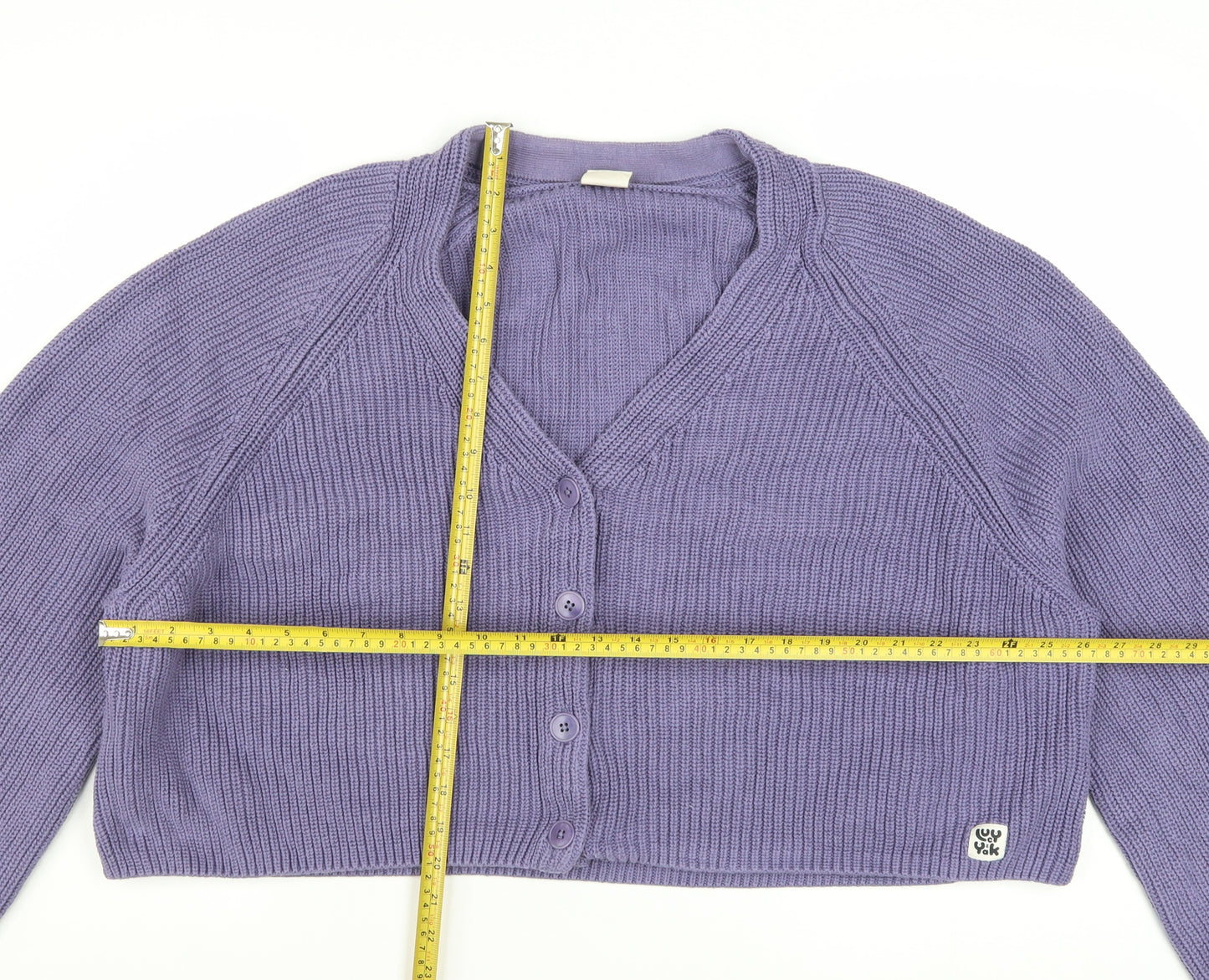 Lucy & Yak Women's Purple Cotton Knit V-Neck Cardigan XL