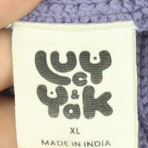 Lucy & Yak Women's Purple Cotton Knit V-Neck Cardigan XL