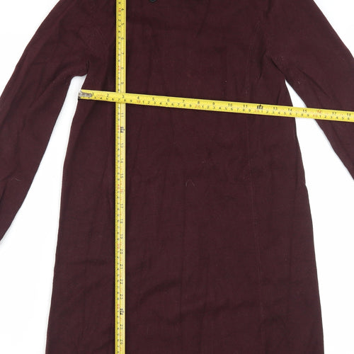 Oasis Womens Brown Beaded Collar Shift Dress XS Long Sleeve