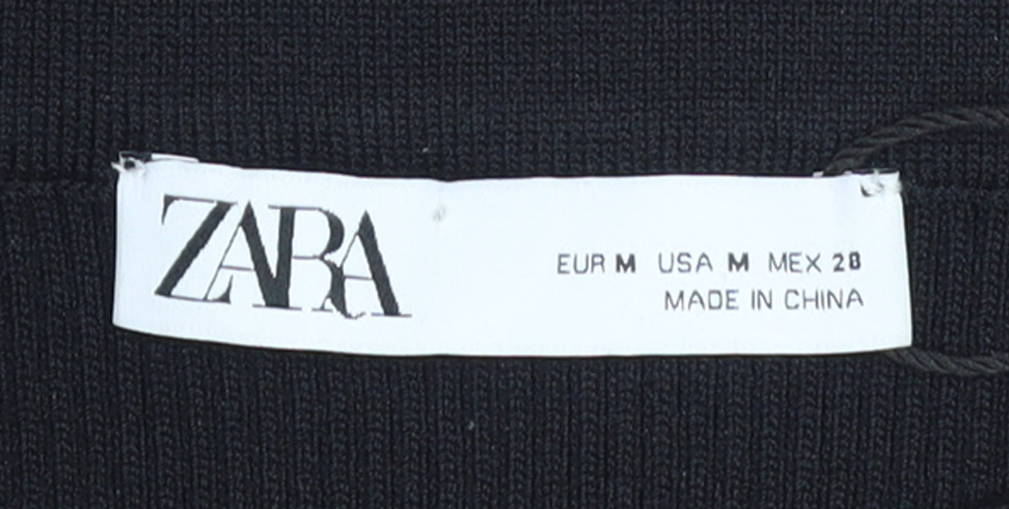ZARA Women Black Size 12 Knit Pencil Skirt Stretch Workwear