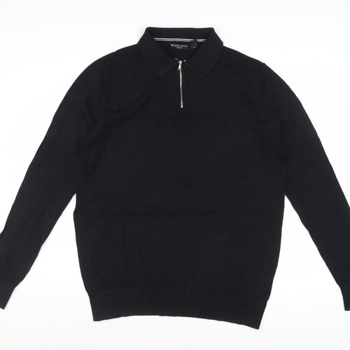Brave Soul Men's Black Collared Zip Cotton Jumper Size L