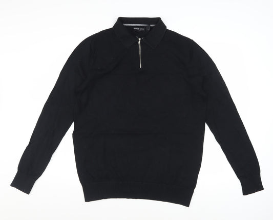 Brave Soul Men's Black Collared Zip Cotton Jumper Size L