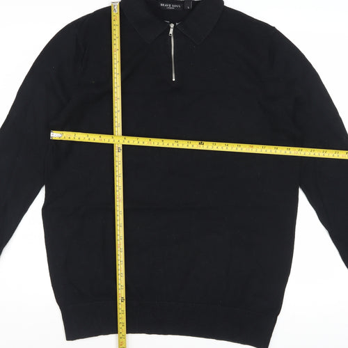 Brave Soul Men's Black Collared Zip Cotton Jumper Size L