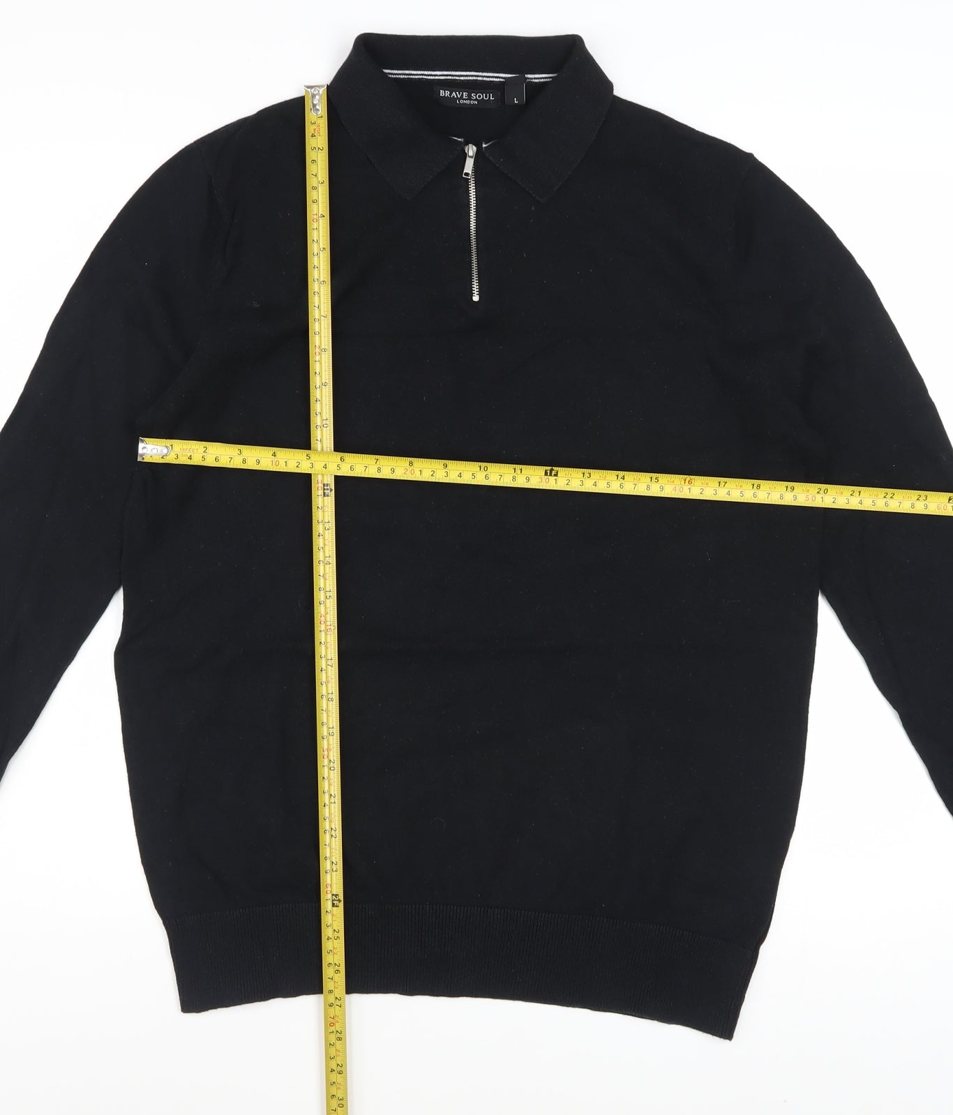 Brave Soul Men's Black Collared Zip Cotton Jumper Size L