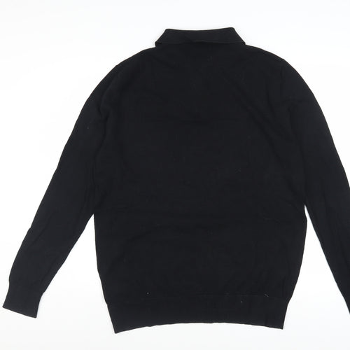 Brave Soul Men's Black Collared Zip Cotton Jumper Size L