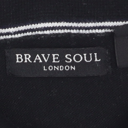 Brave Soul Men's Black Collared Zip Cotton Jumper Size L