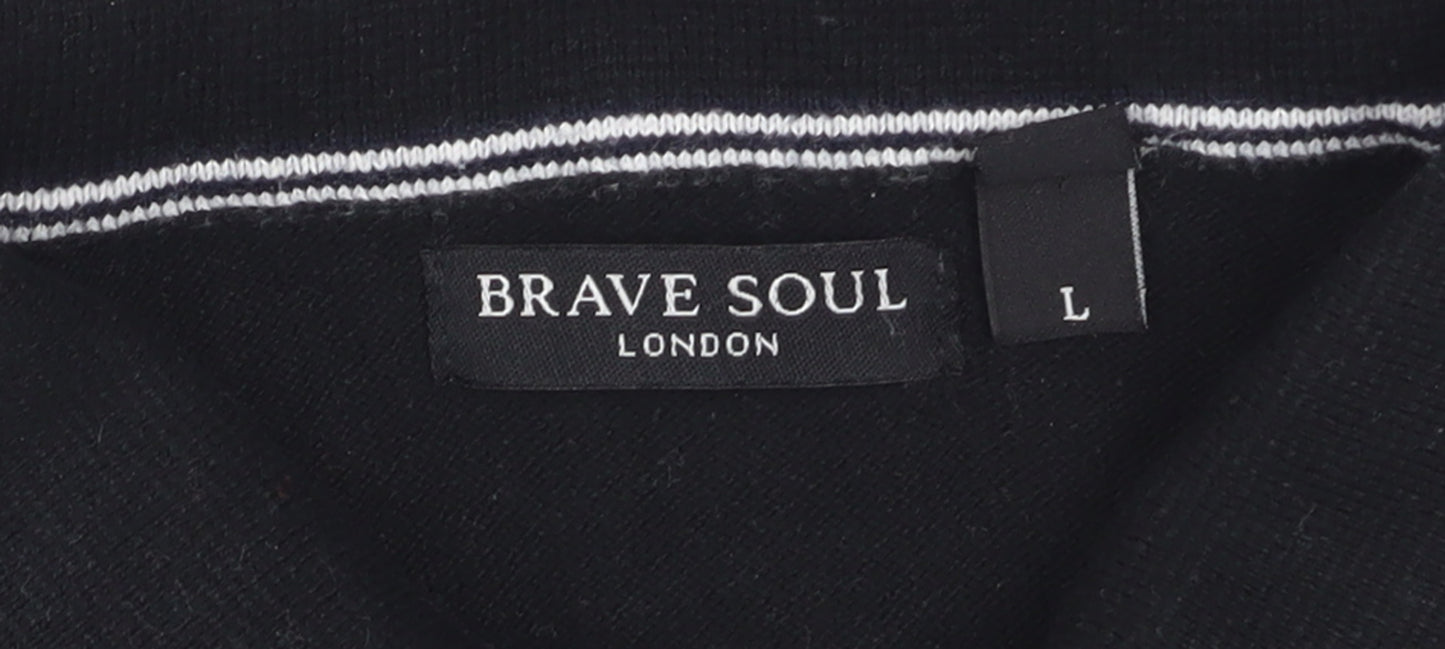 Brave Soul Men's Black Collared Zip Cotton Jumper Size L