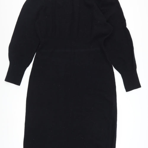 & Other Stories Women Black Wool Roll Neck Midi Bodycon Dress L