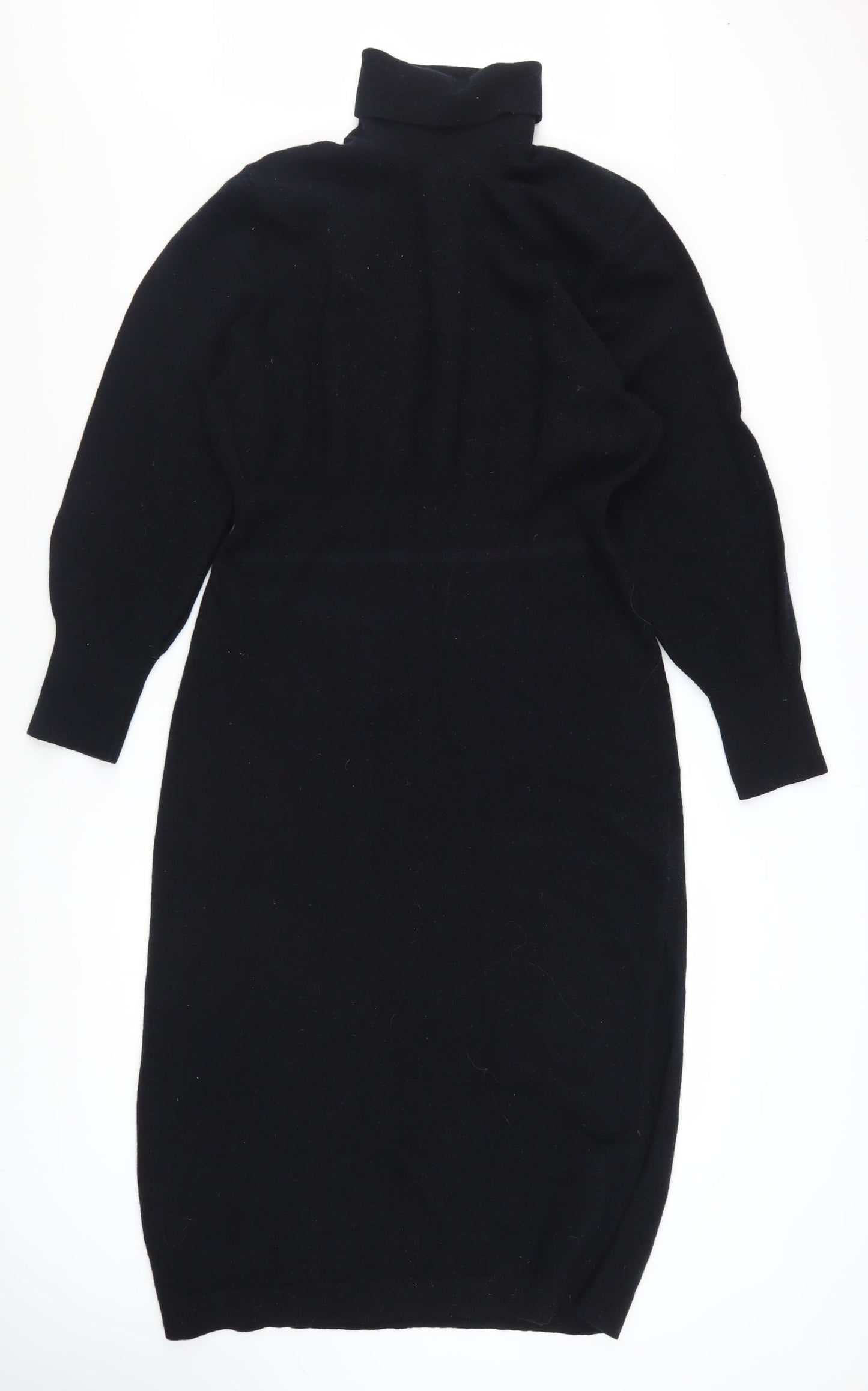 & Other Stories Women Black Wool Roll Neck Midi Bodycon Dress L