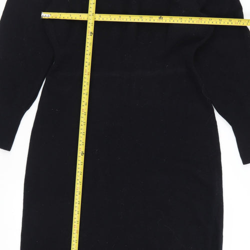 & Other Stories Women Black Wool Roll Neck Midi Bodycon Dress L