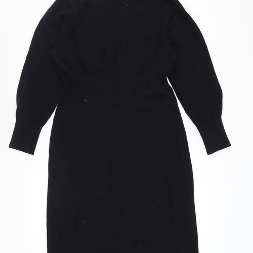 & Other Stories Women Black Wool Roll Neck Midi Bodycon Dress L