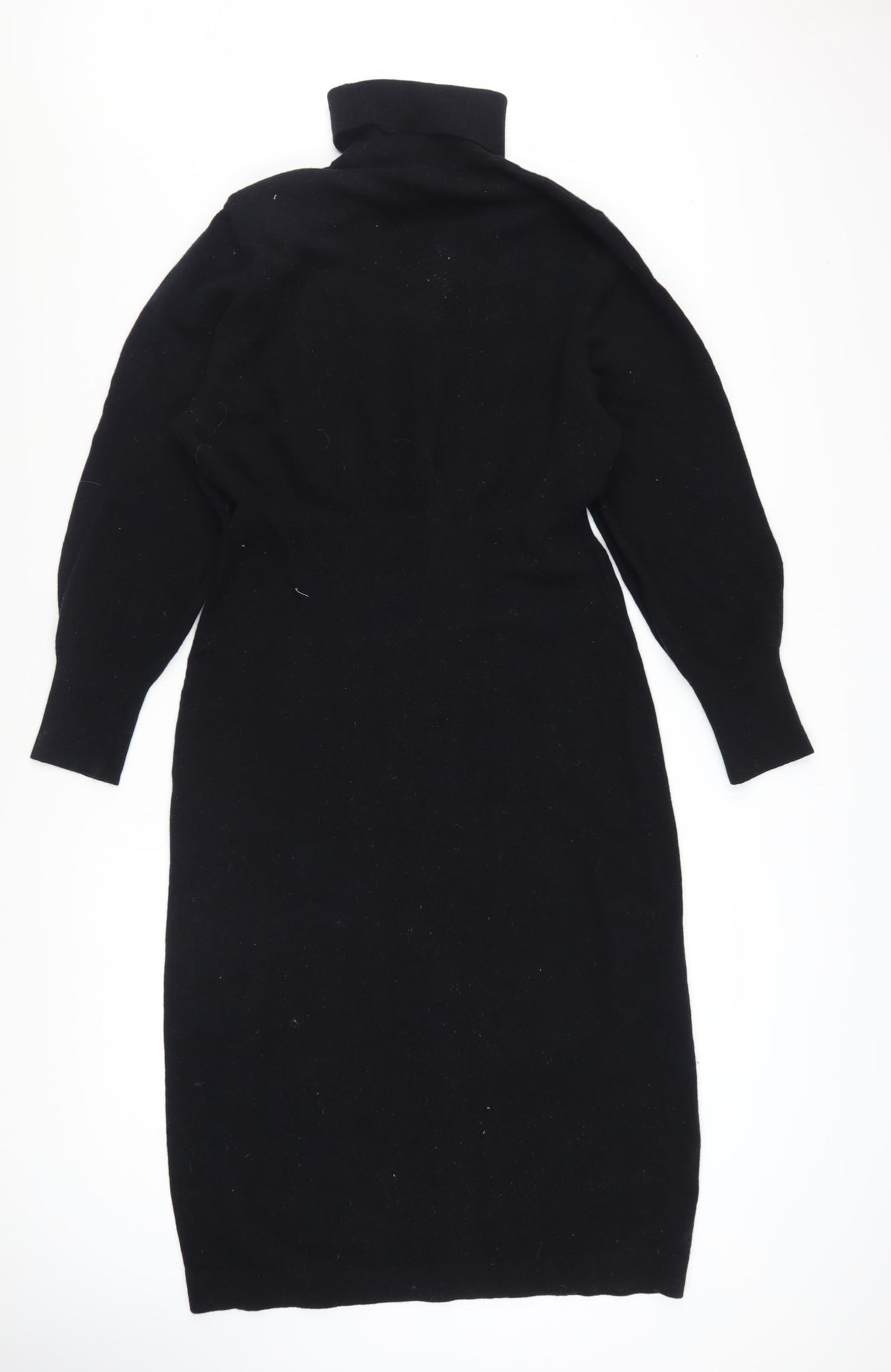& Other Stories Women Black Wool Roll Neck Midi Bodycon Dress L