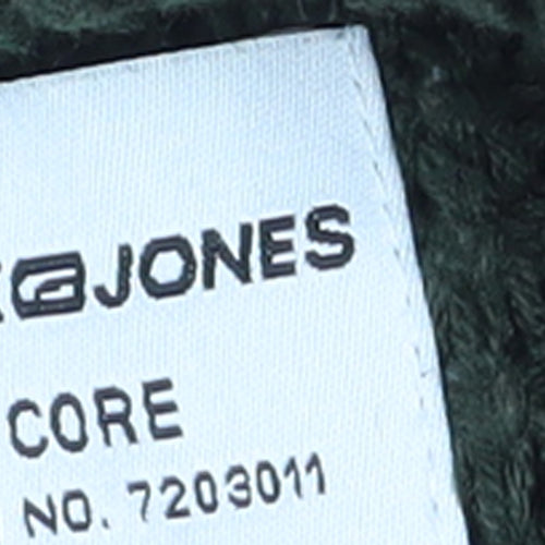 Jack & Jones Men's Green Chunky-Knit Cotton Acrylic Crew Neck Jumper M