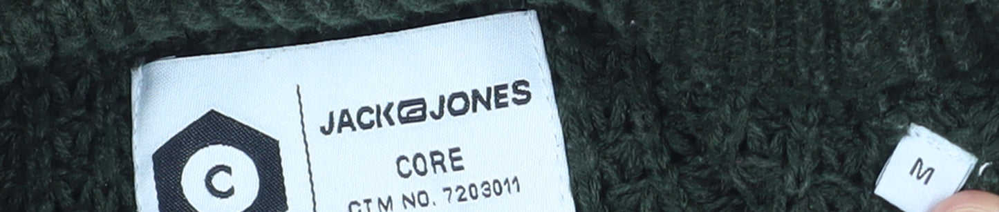 Jack & Jones Men's Green Chunky-Knit Cotton Acrylic Crew Neck Jumper M