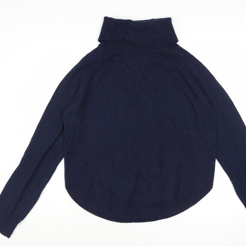 White Stuff Women Blue Roll Neck Merino Wool Pullover Jumper UK 12