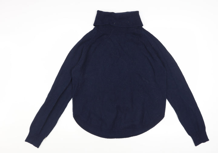 White Stuff Women Blue Roll Neck Merino Wool Pullover Jumper UK 12