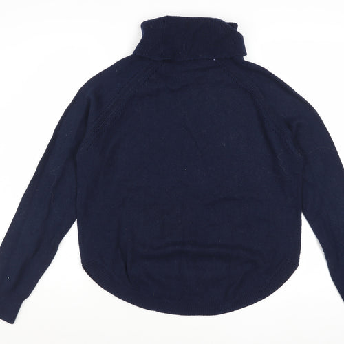 White Stuff Women Blue Roll Neck Merino Wool Pullover Jumper UK 12