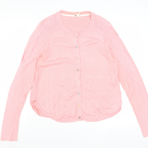 White Stuff Womens Pink Linen Blend Crew Neck Cardigan Size 14