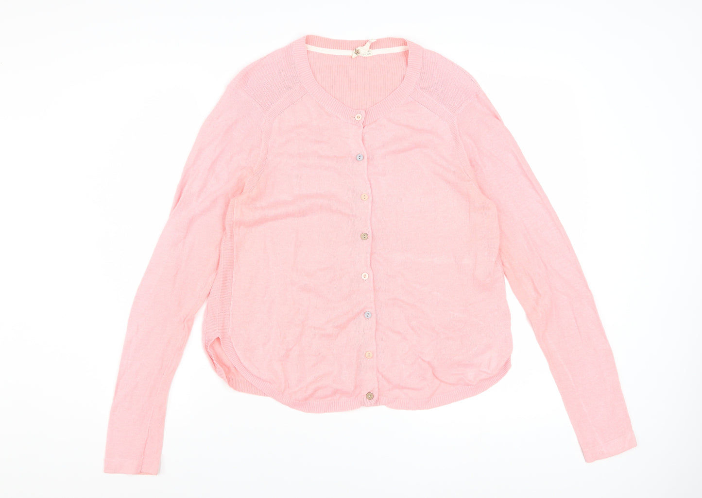 White Stuff Womens Pink Linen Blend Crew Neck Cardigan Size 14