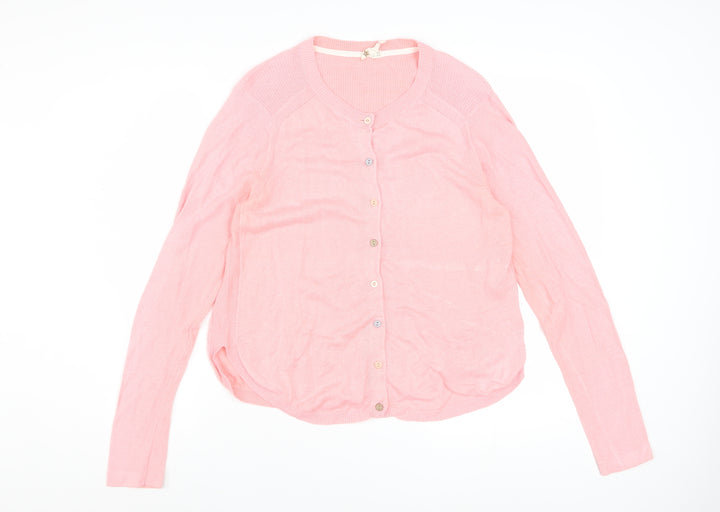 White Stuff Womens Pink Linen Blend Crew Neck Cardigan Size 14