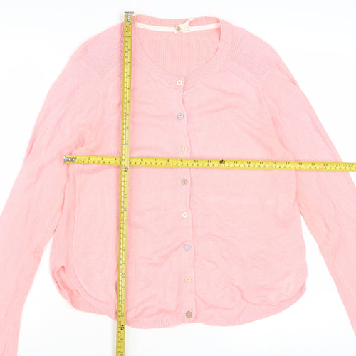 White Stuff Womens Pink Linen Blend Crew Neck Cardigan Size 14