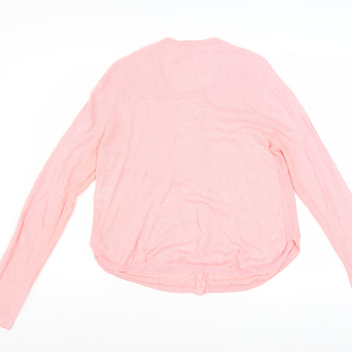 White Stuff Womens Pink Linen Blend Crew Neck Cardigan Size 14