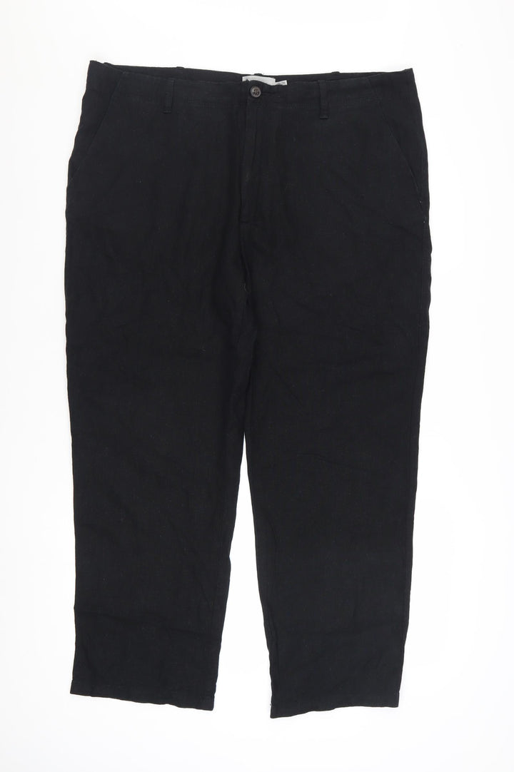 Marks and Spencer Men's Black Linen Blend Chino Trousers 38W 29L