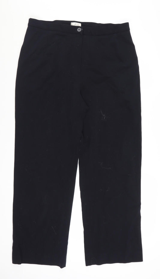 CC Women Black Wool Blend Mid Rise Straight Leg Trousers Size 16