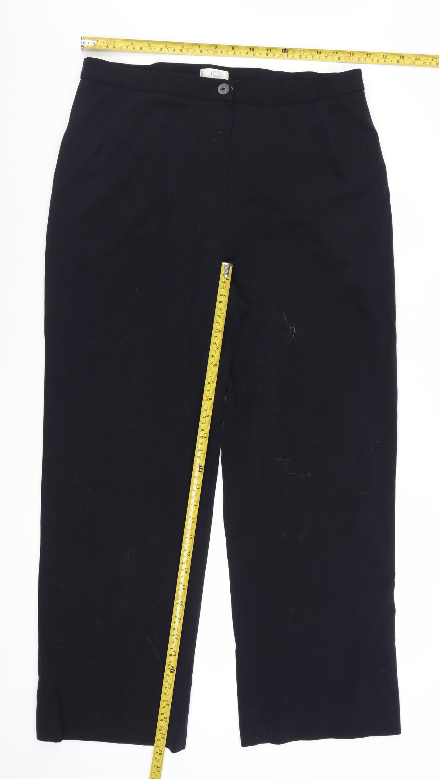 CC Women Black Wool Blend Mid Rise Straight Leg Trousers Size 16