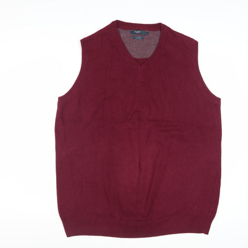 Atlantic Bay Men's Red Cotton V-Neck Sleeveless Jumper Vest L