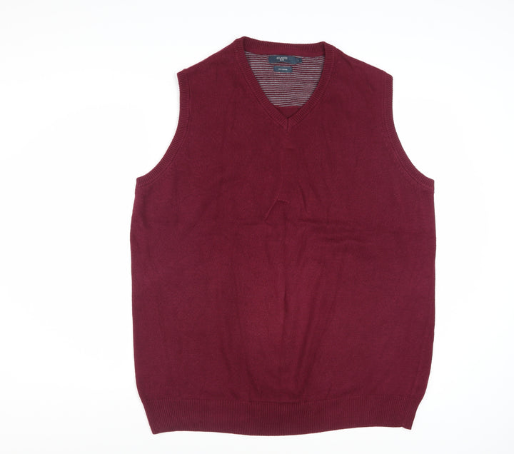 Atlantic Bay Men's Red Cotton V-Neck Sleeveless Jumper Vest L