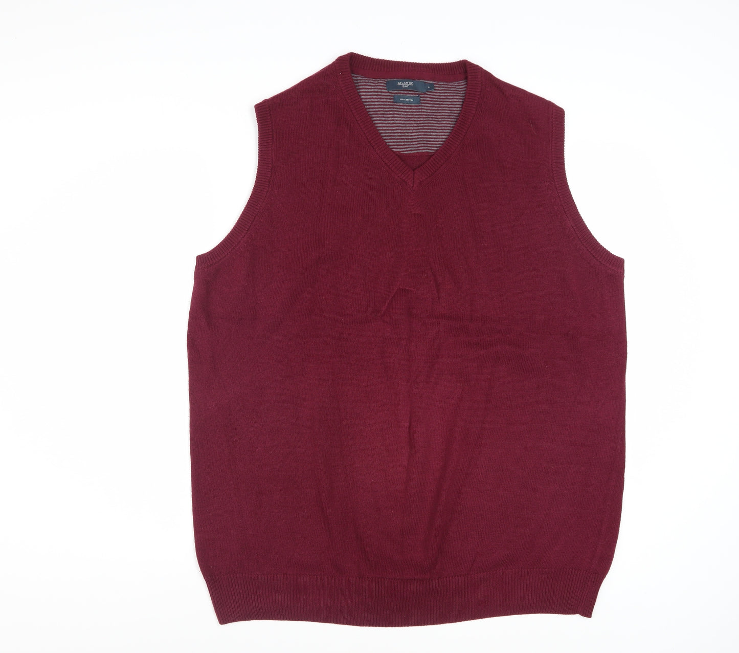 Atlantic Bay Men's Red Cotton V-Neck Sleeveless Jumper Vest L
