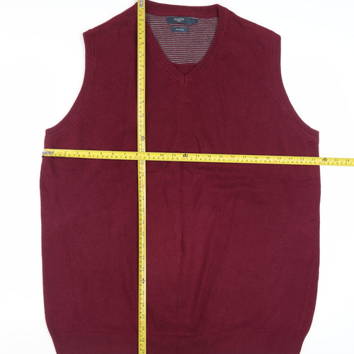 Atlantic Bay Men's Red Cotton V-Neck Sleeveless Jumper Vest L